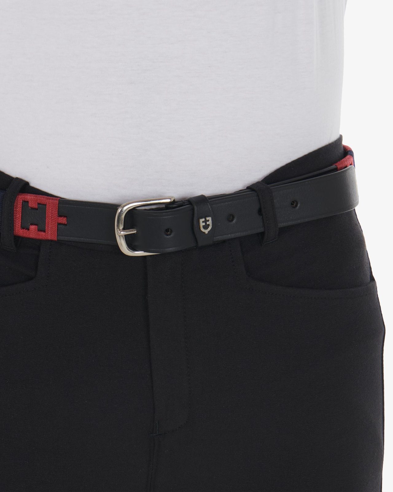 Leather belt with geometric pattern
