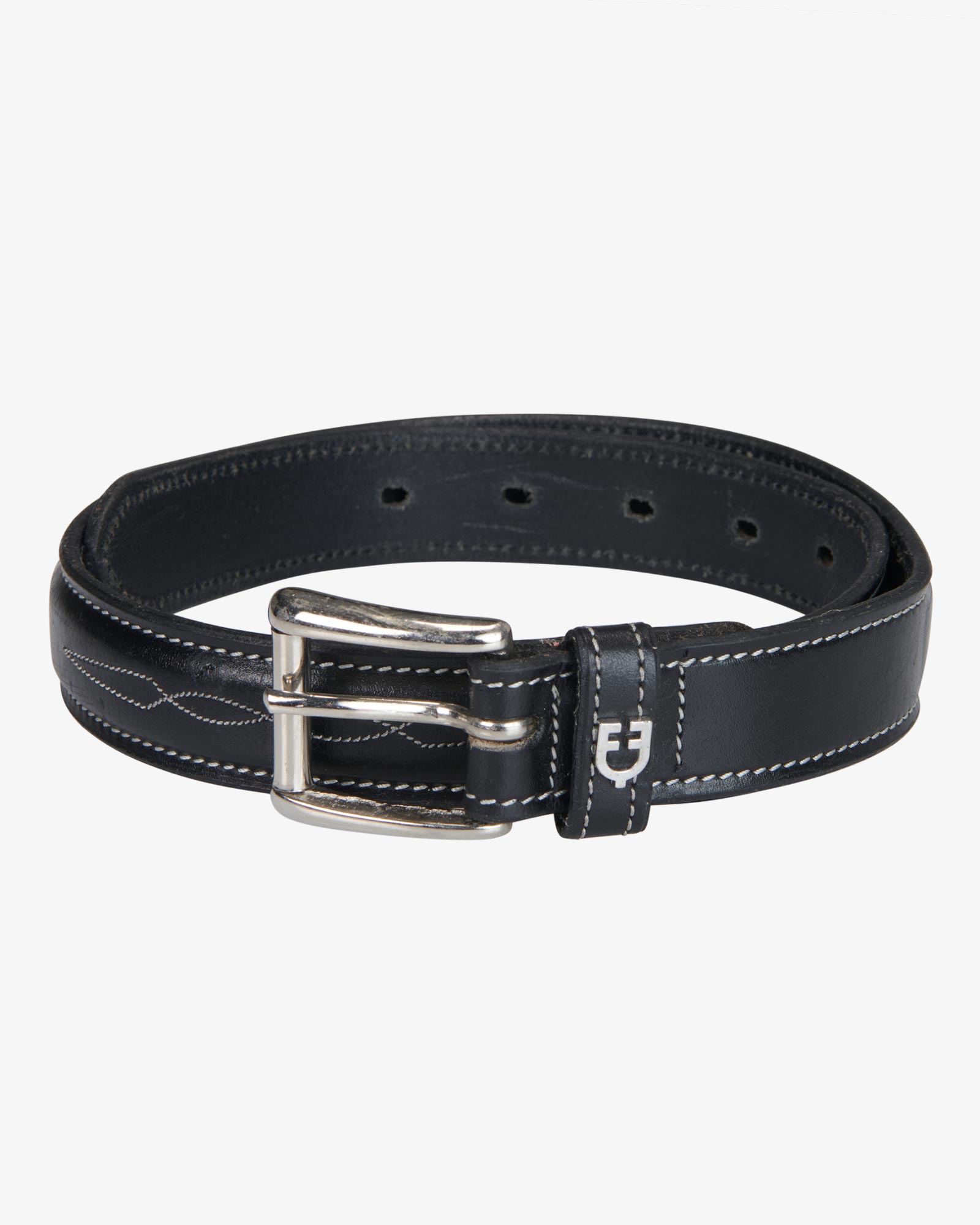 Cintura in cuoio con ricami in bianco e nero