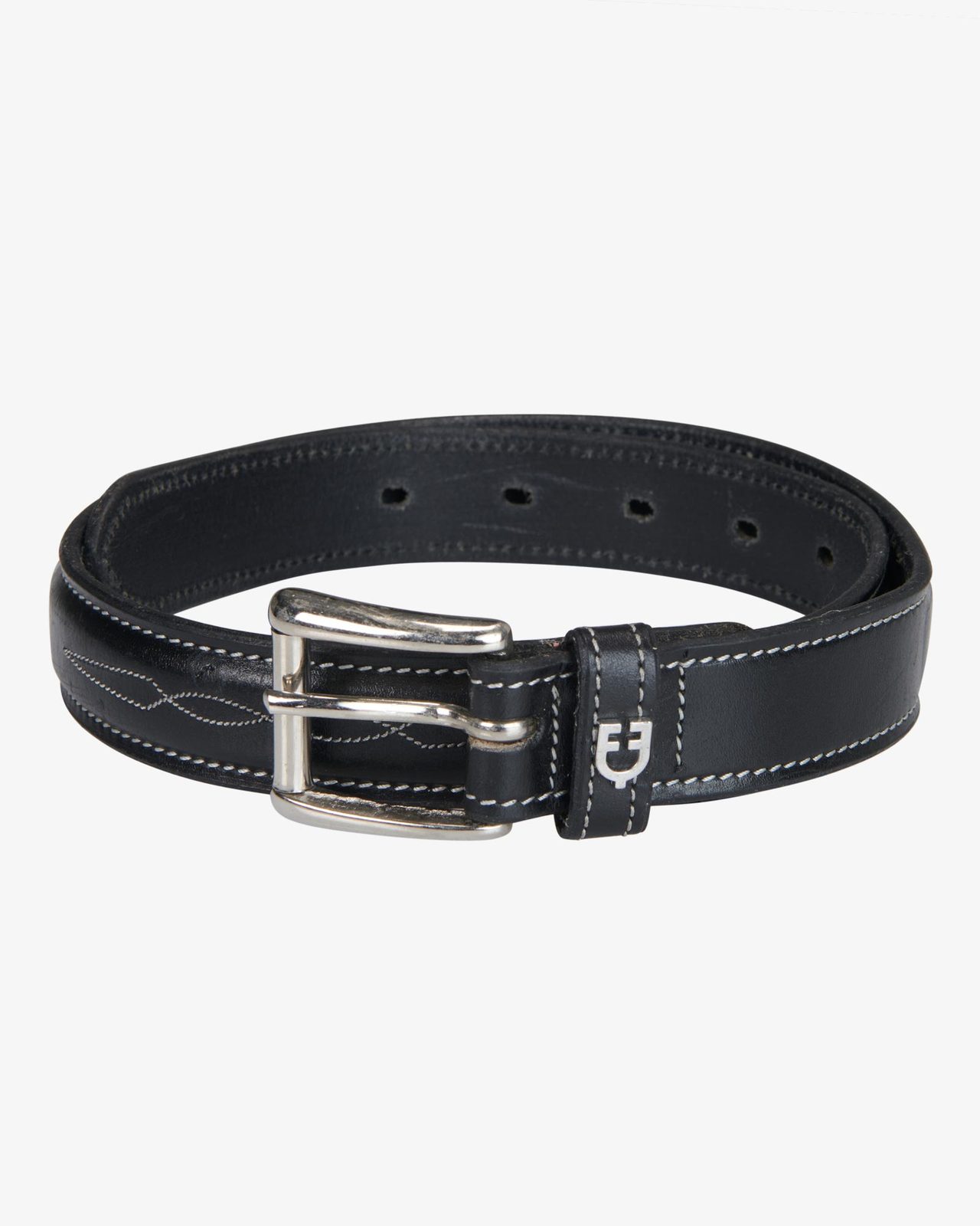 Cintura in cuoio con ricami in bianco e nero