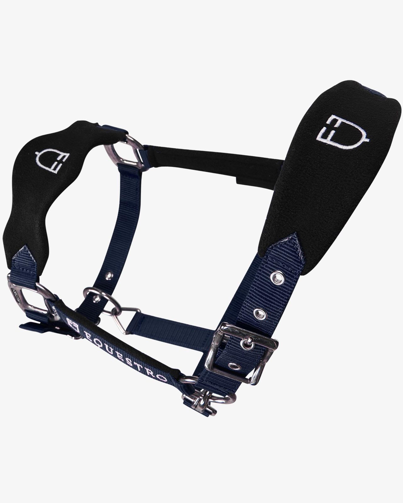 Halter with double adjustment and lead rope