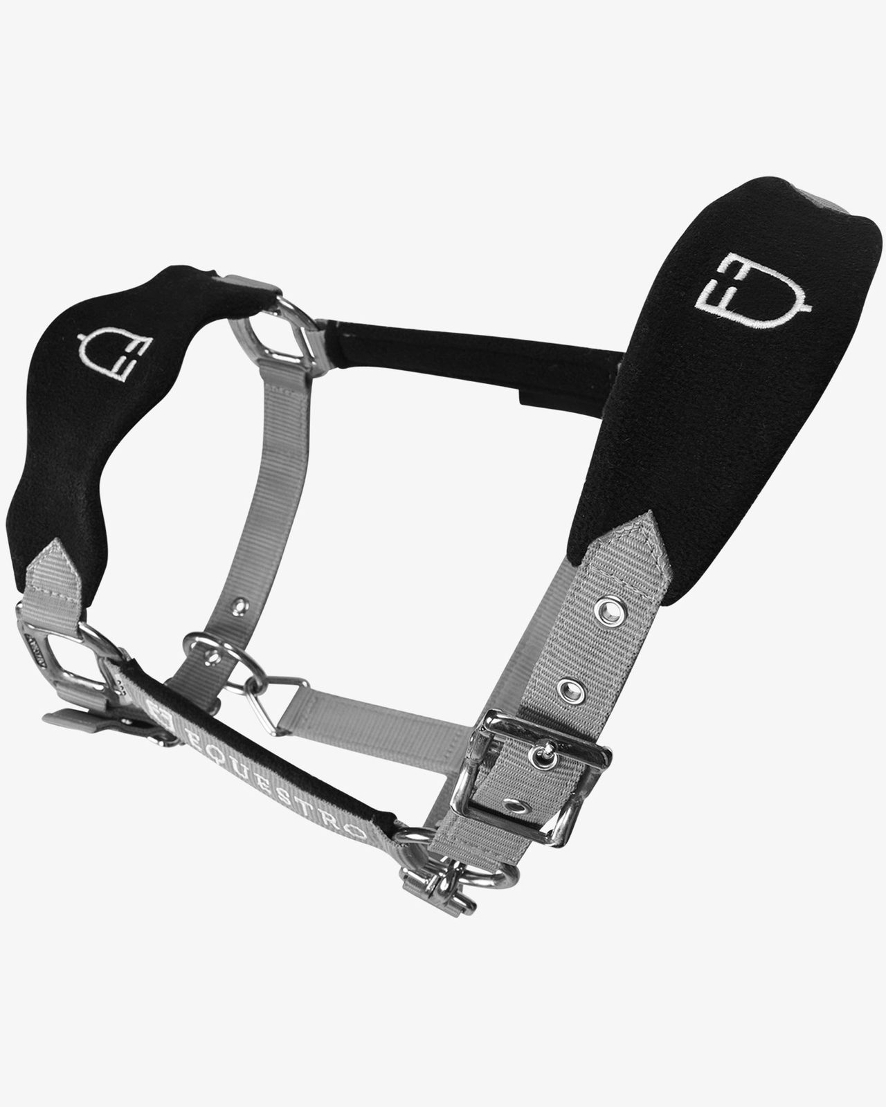 Halter with double adjustment and lead rope