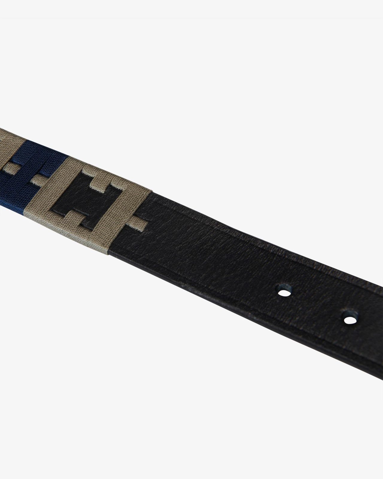 Leather belt with geometric pattern