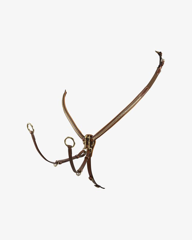 Tanned leather fork breastplate with brass clincher