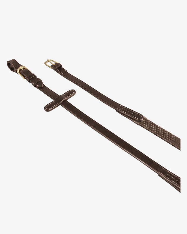 Rubber-reinforced leather reins for English bridle