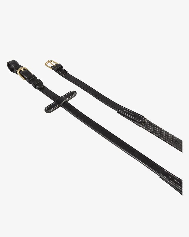 Rubber-reinforced leather reins for English bridle