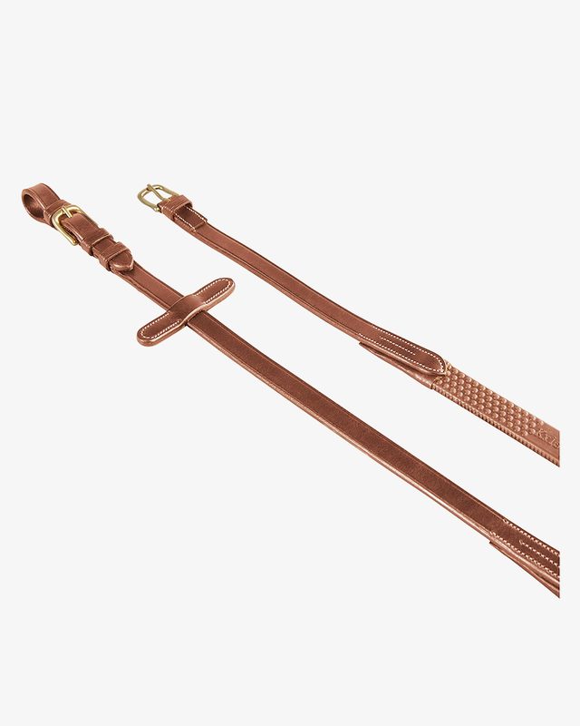 Rubber-reinforced leather reins for English bridle