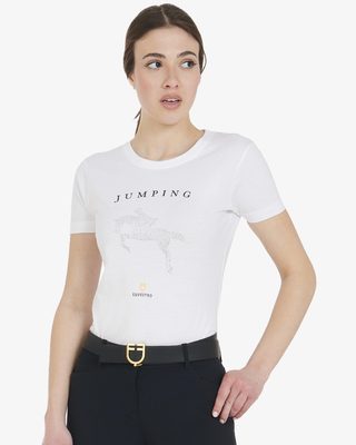 Women's slim fit t-shirt jumping with rhinestone