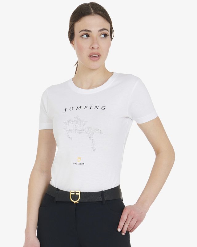 Women's slim fit t-shirt jumping with rhinestone