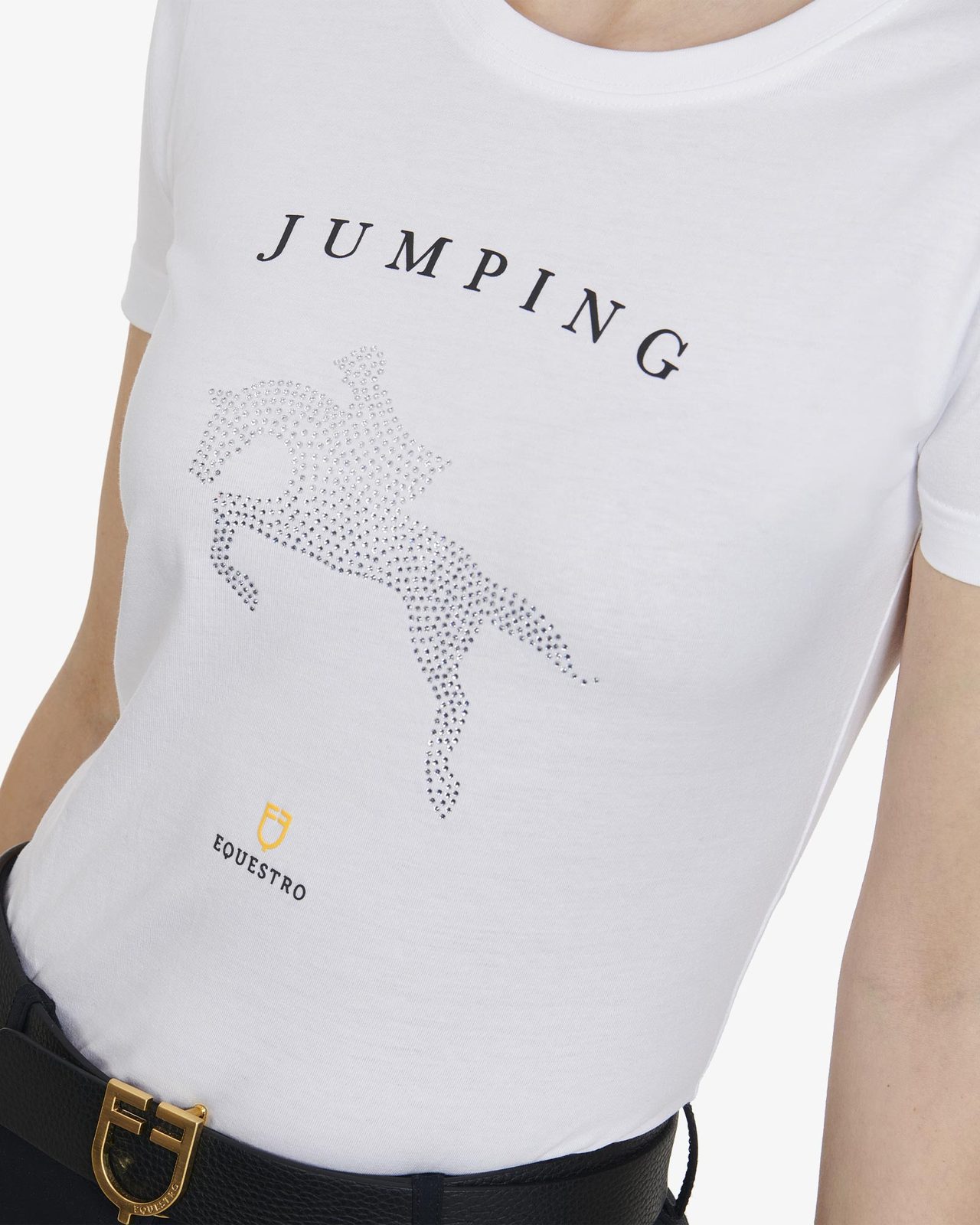 Women's slim fit t-shirt jumping with rhinestone