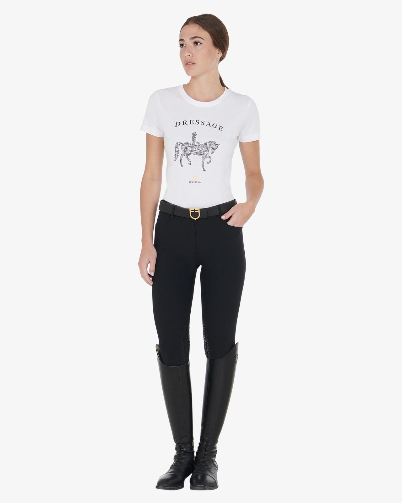 Women's slim fit t-shirt dressage with rhinestone