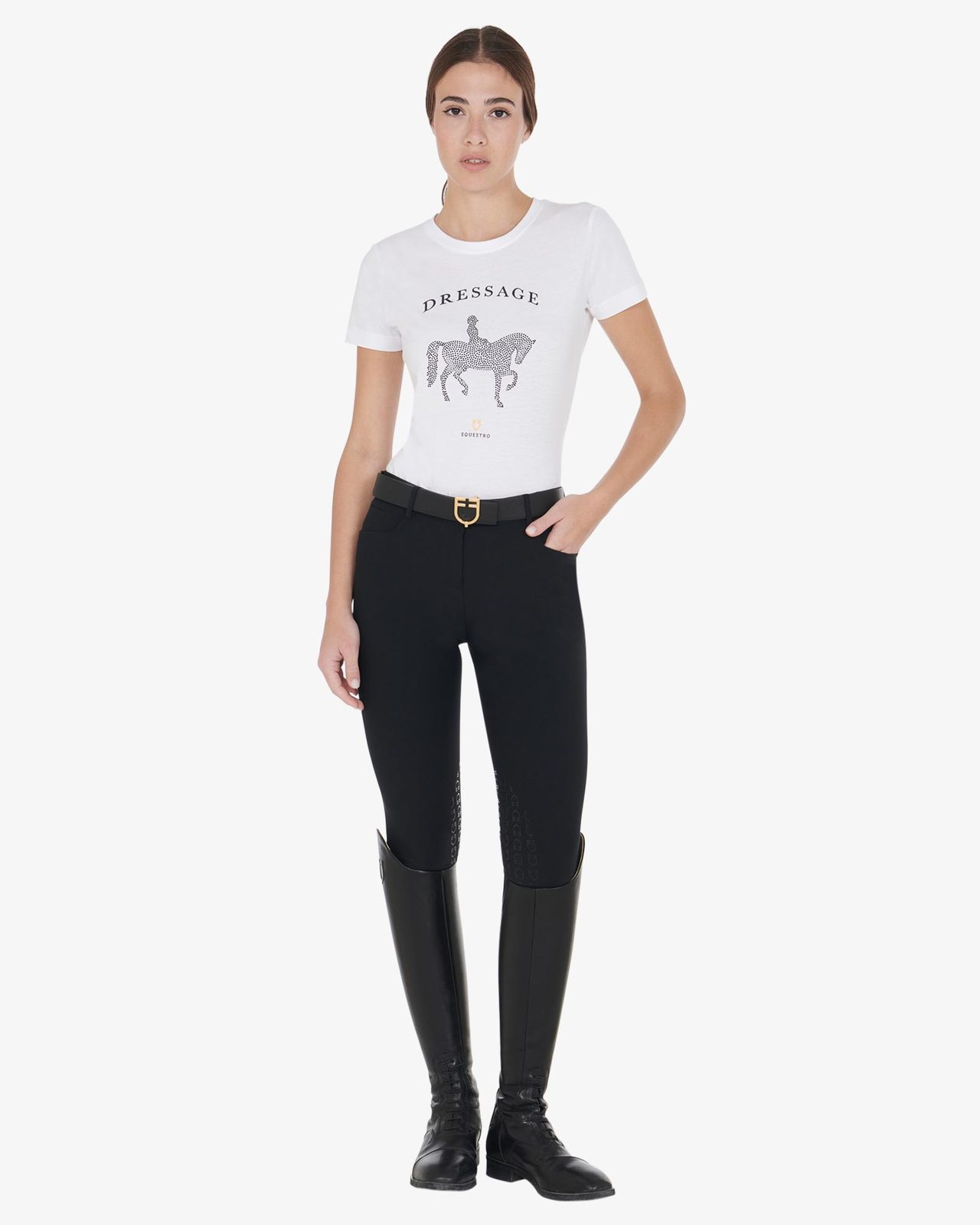 Women's slim fit t-shirt dressage with rhinestone