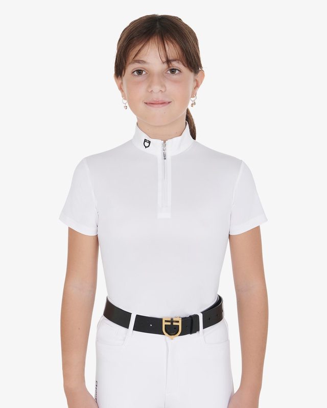 Girls' slim fit competition polo shirt with zip