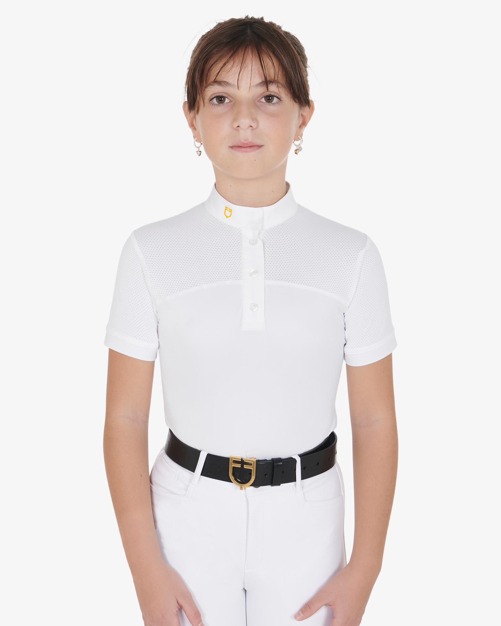 Polo bambina da concorso slim fit tessuto traforato