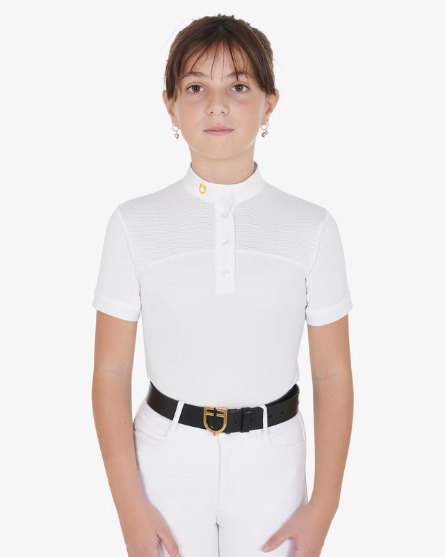 Polo bambina da concorso slim fit tessuto traforato