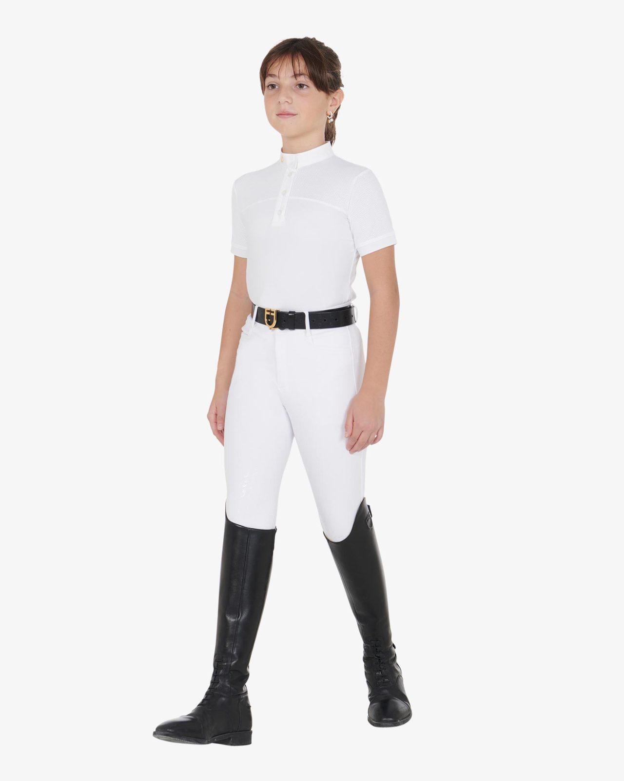 Polo bambina da concorso slim fit tessuto traforato