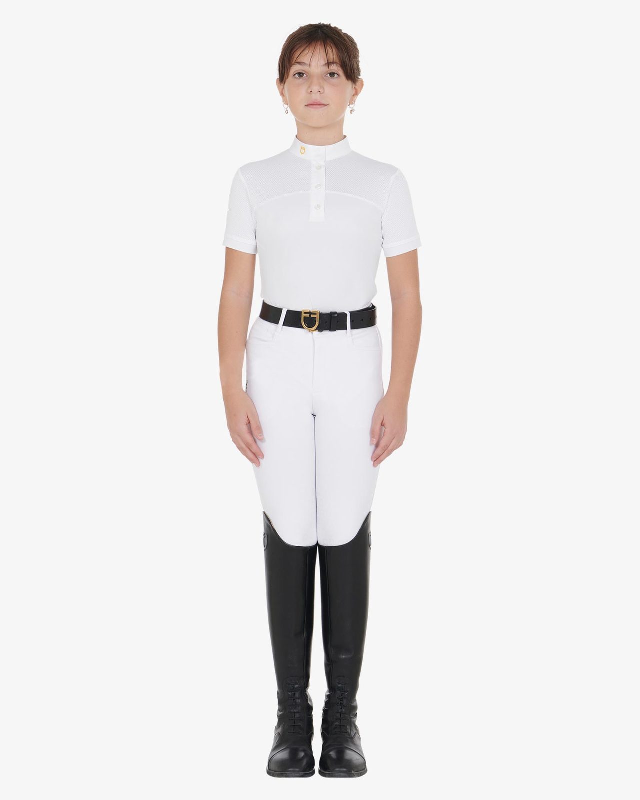 Polo bambina da concorso slim fit tessuto traforato