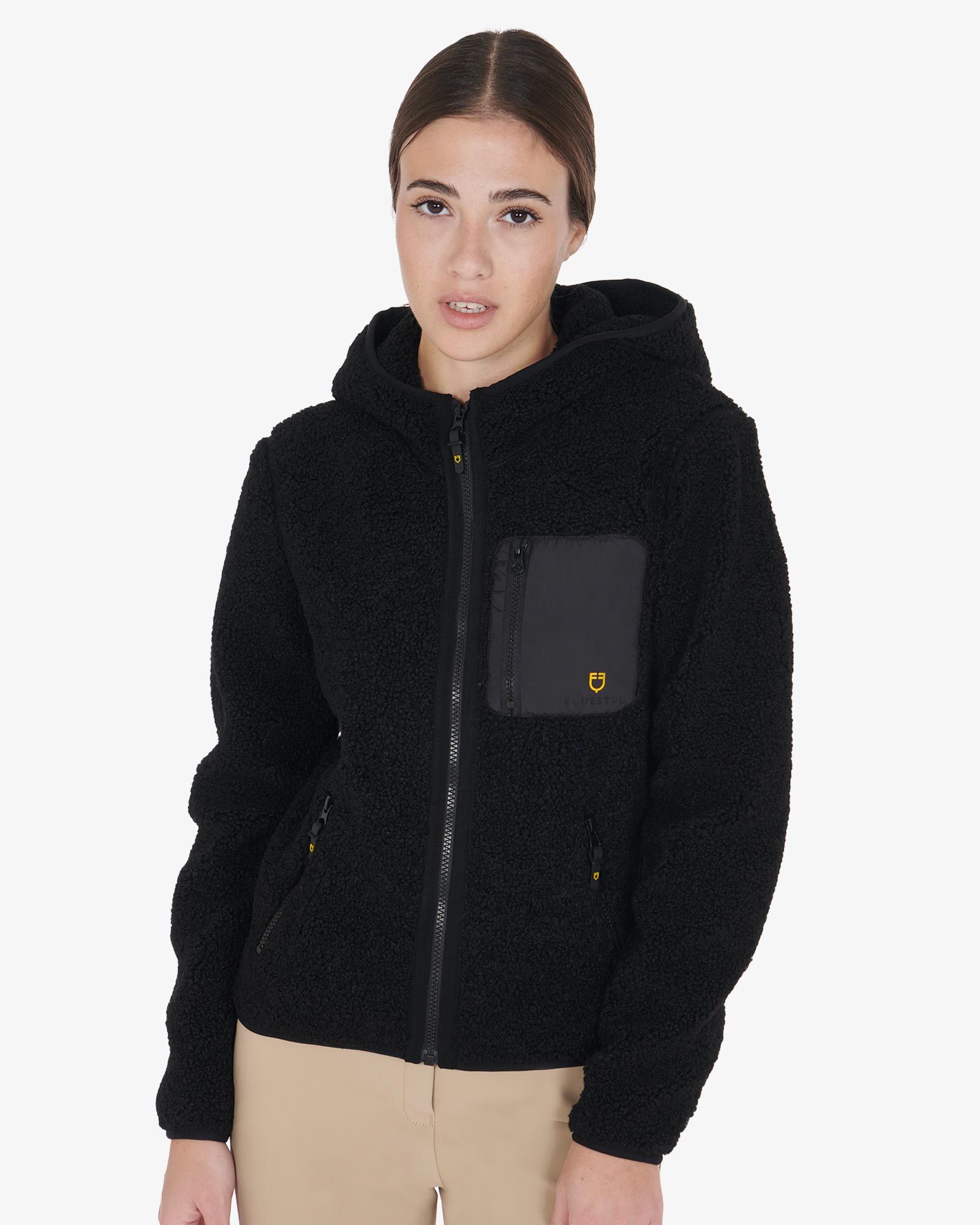 Felpa donna in pile ricciolo con tasca frontale
