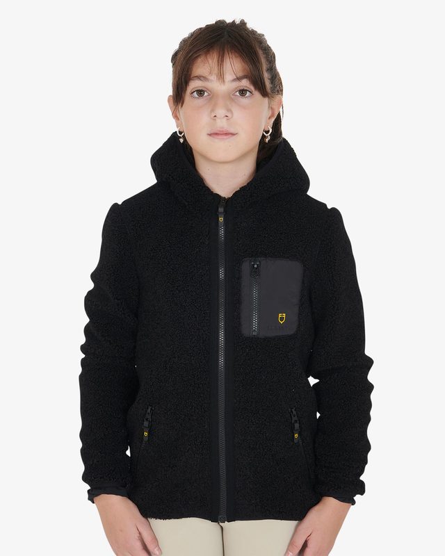 Felpa bambina in pile ricciolo con zip frontale