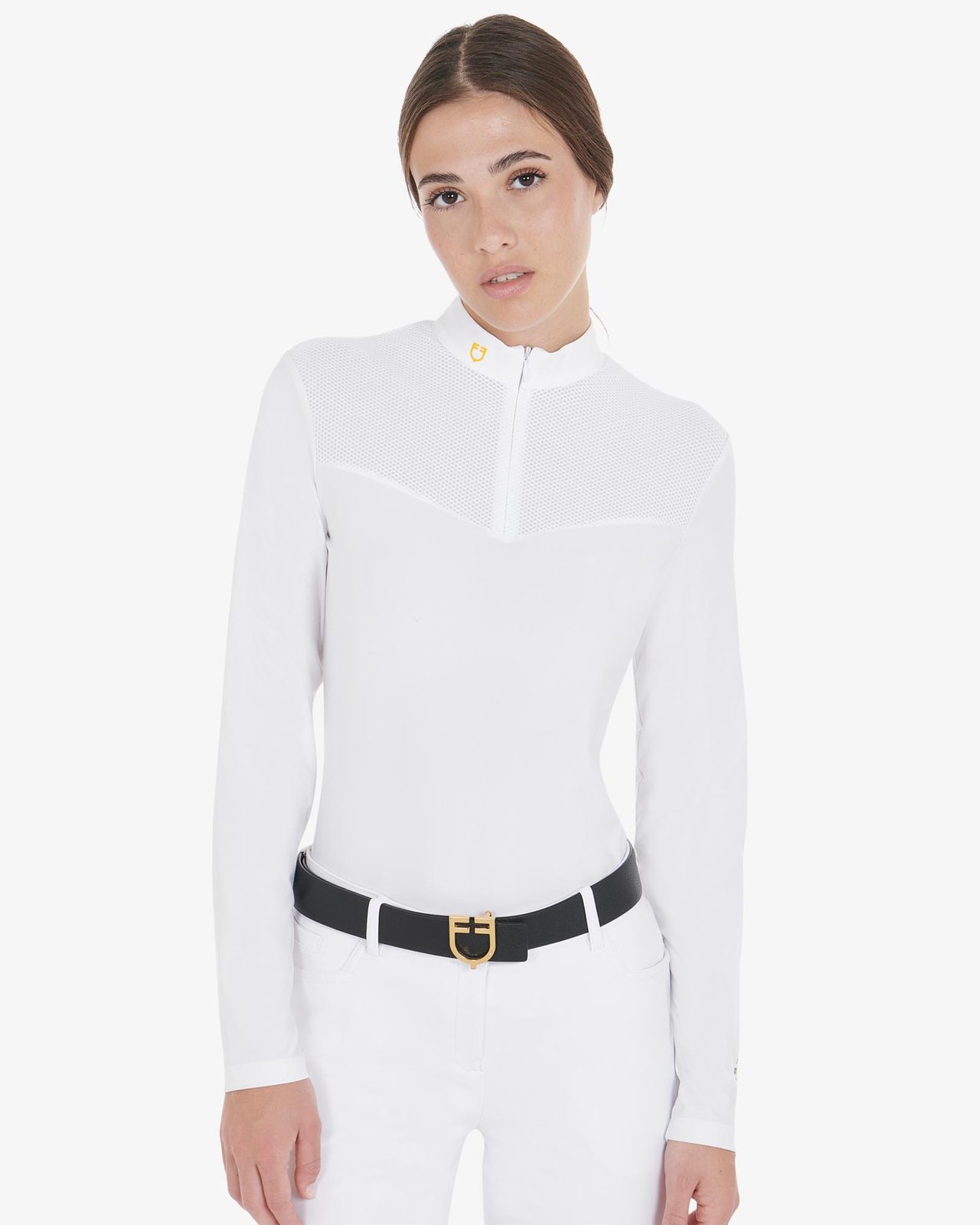 Polo donna da concorso in tessuto tecnico e mesh