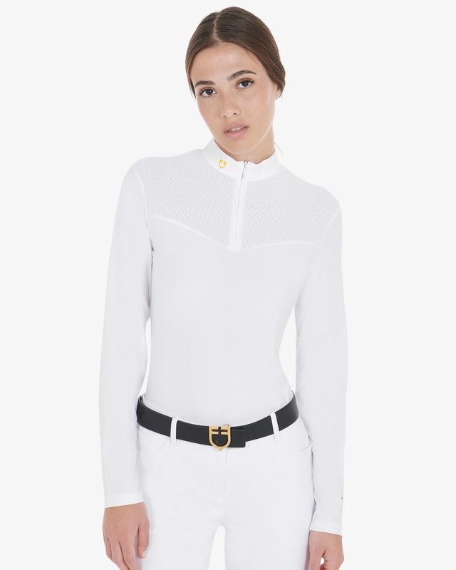 Women's competition polo shirt in technical and mesh fabric