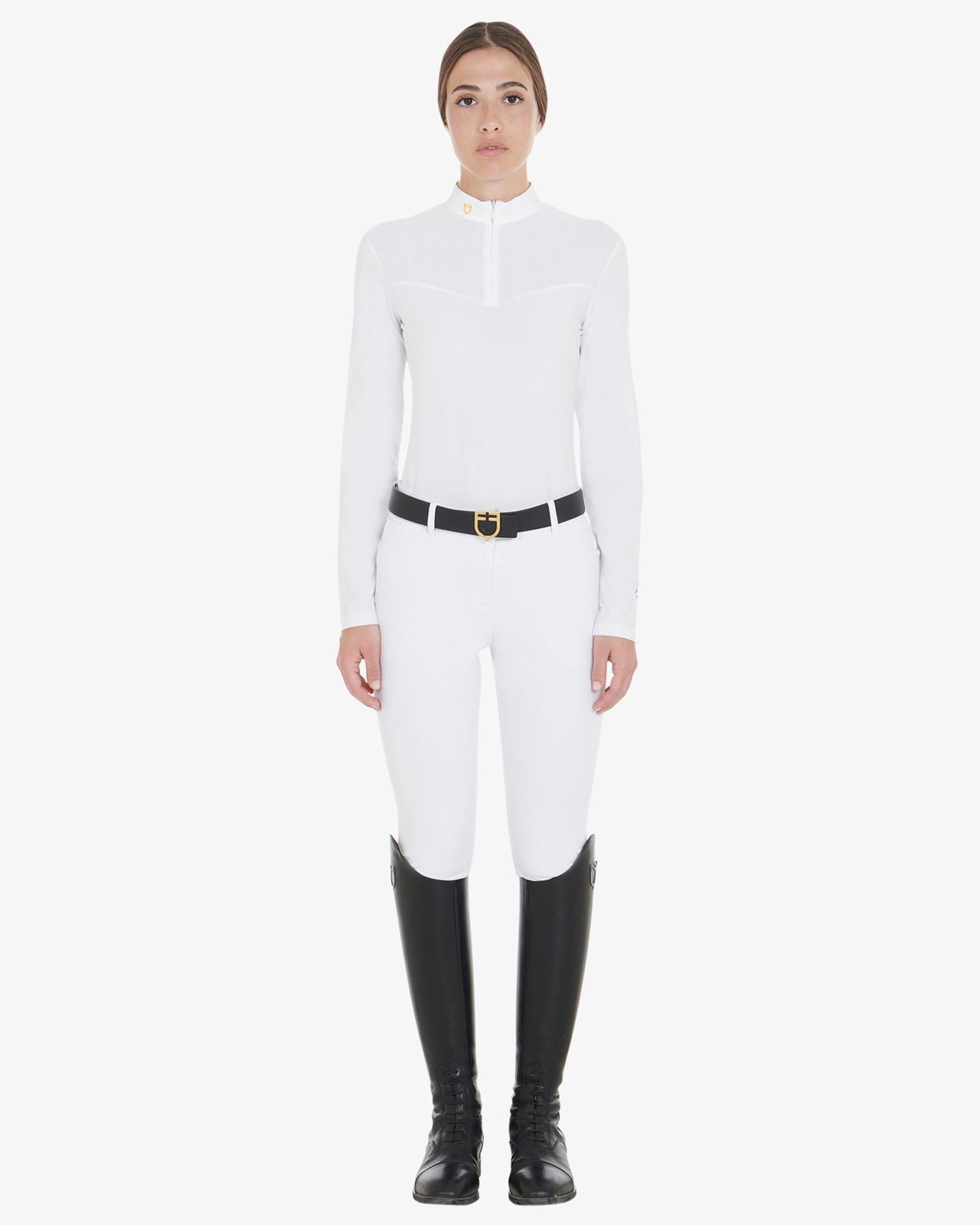 Polo donna da concorso in tessuto tecnico e mesh
