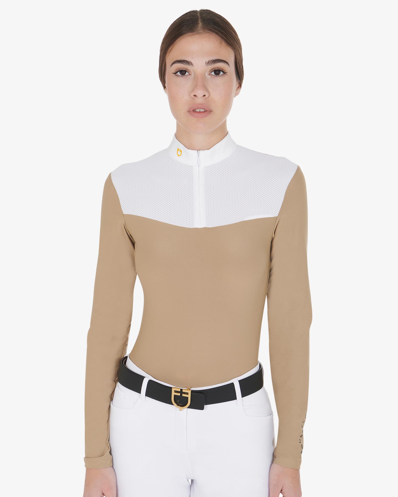 Polo donna da concorso in tessuto tecnico e mesh