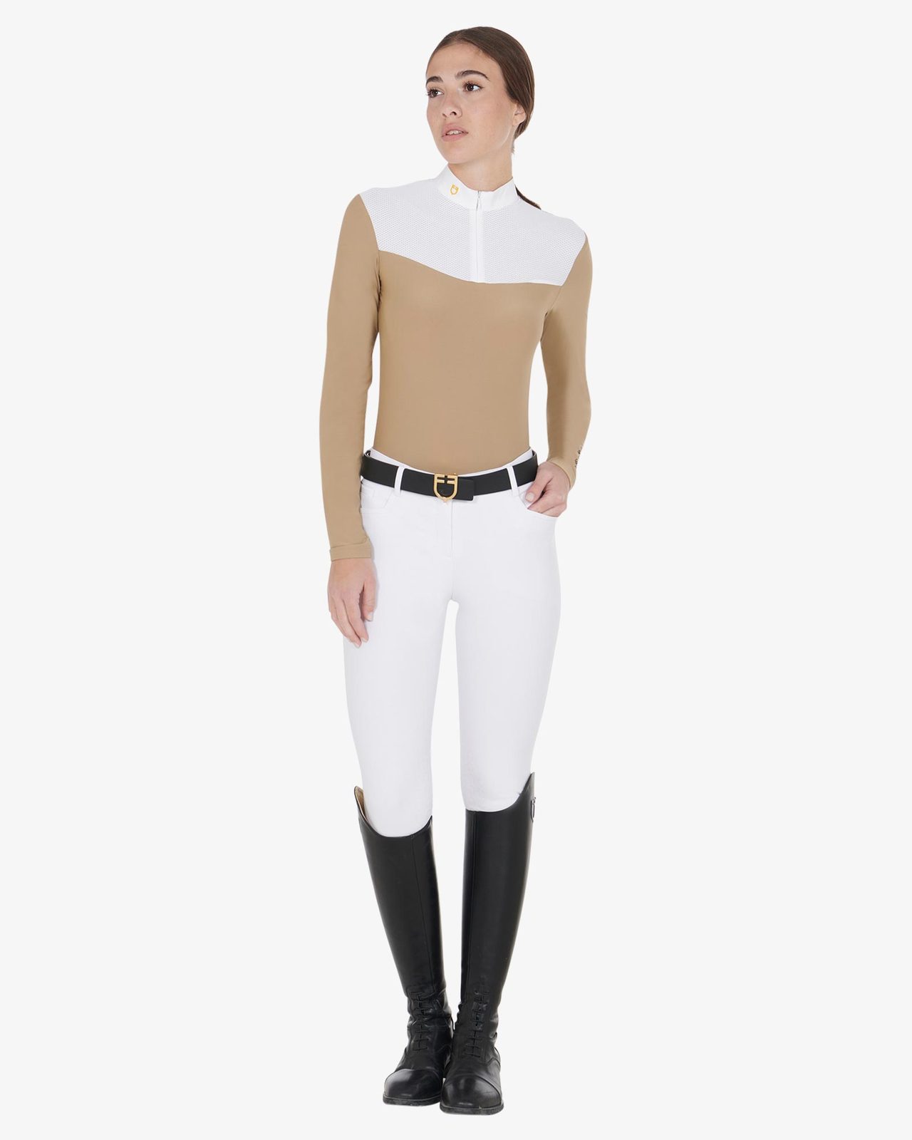 Polo donna da concorso in tessuto tecnico e mesh