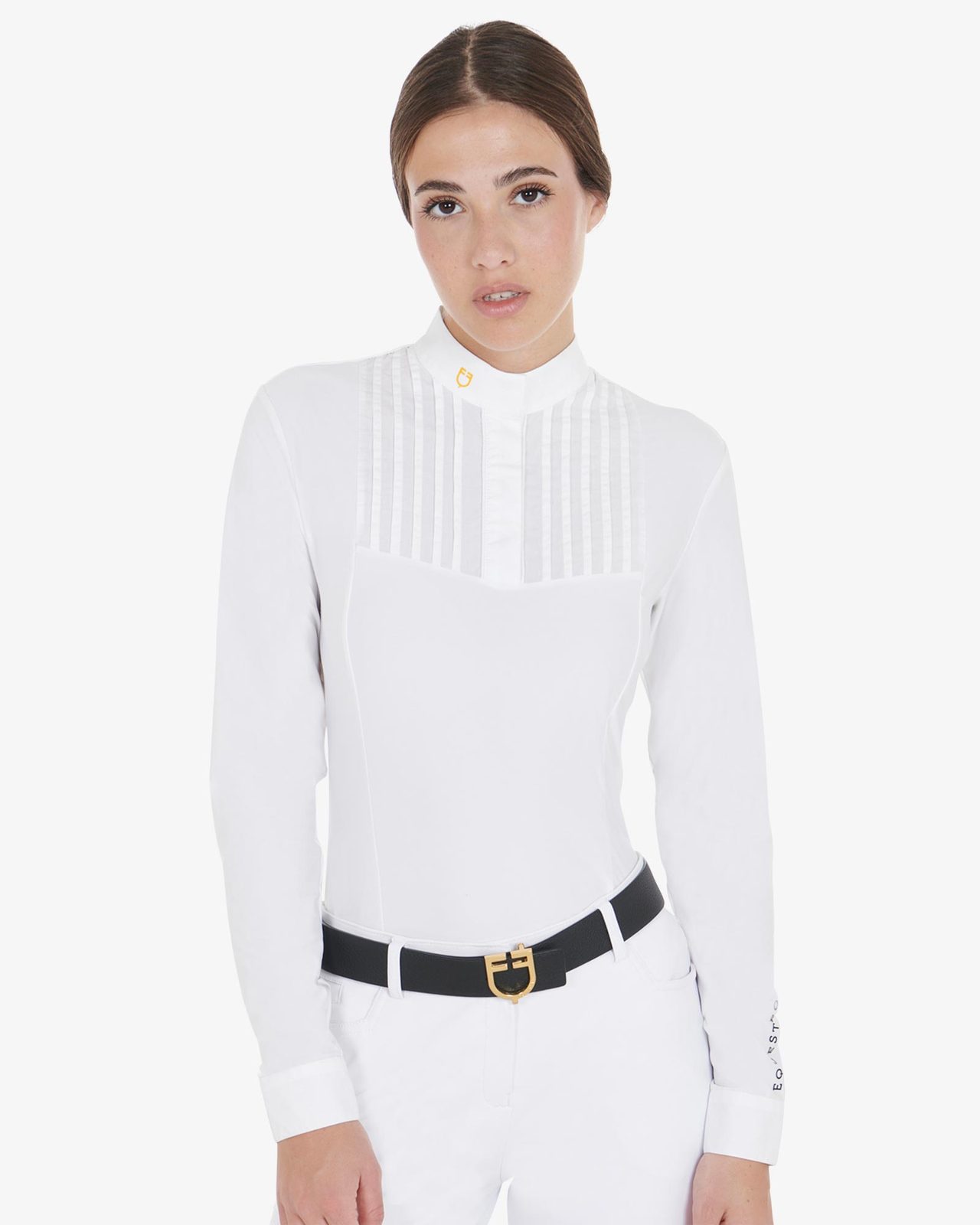 Polo donna slim fit con cotone plissettato