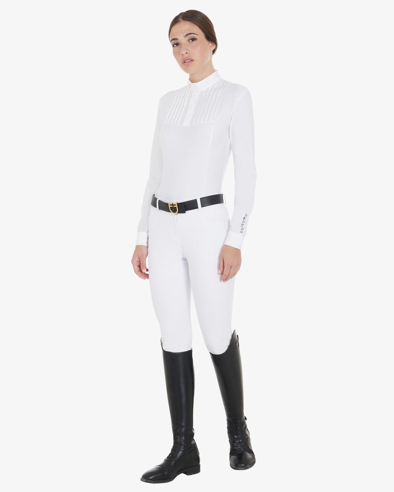 Polo donna slim fit con cotone plissettato
