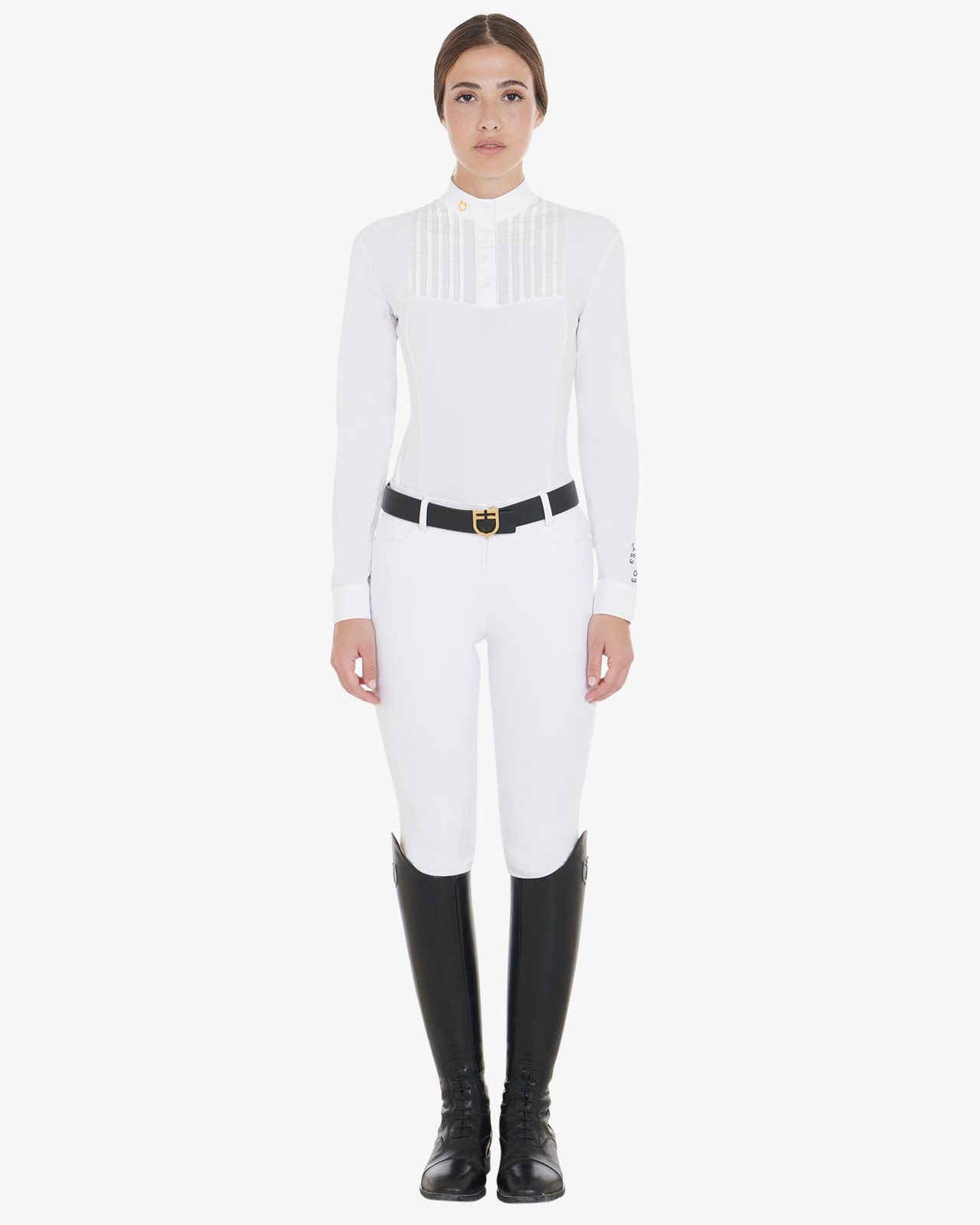 Polo donna slim fit con cotone plissettato