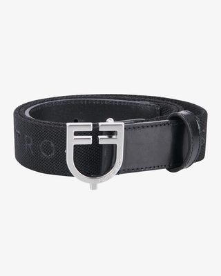 Leather belt with elastic and lettering