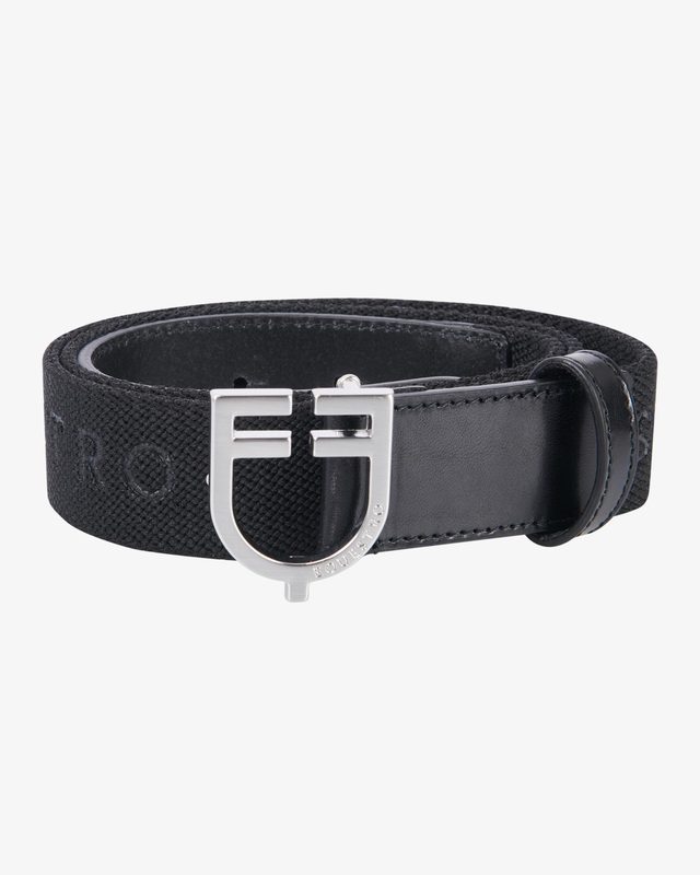 Leather belt with elastic and lettering