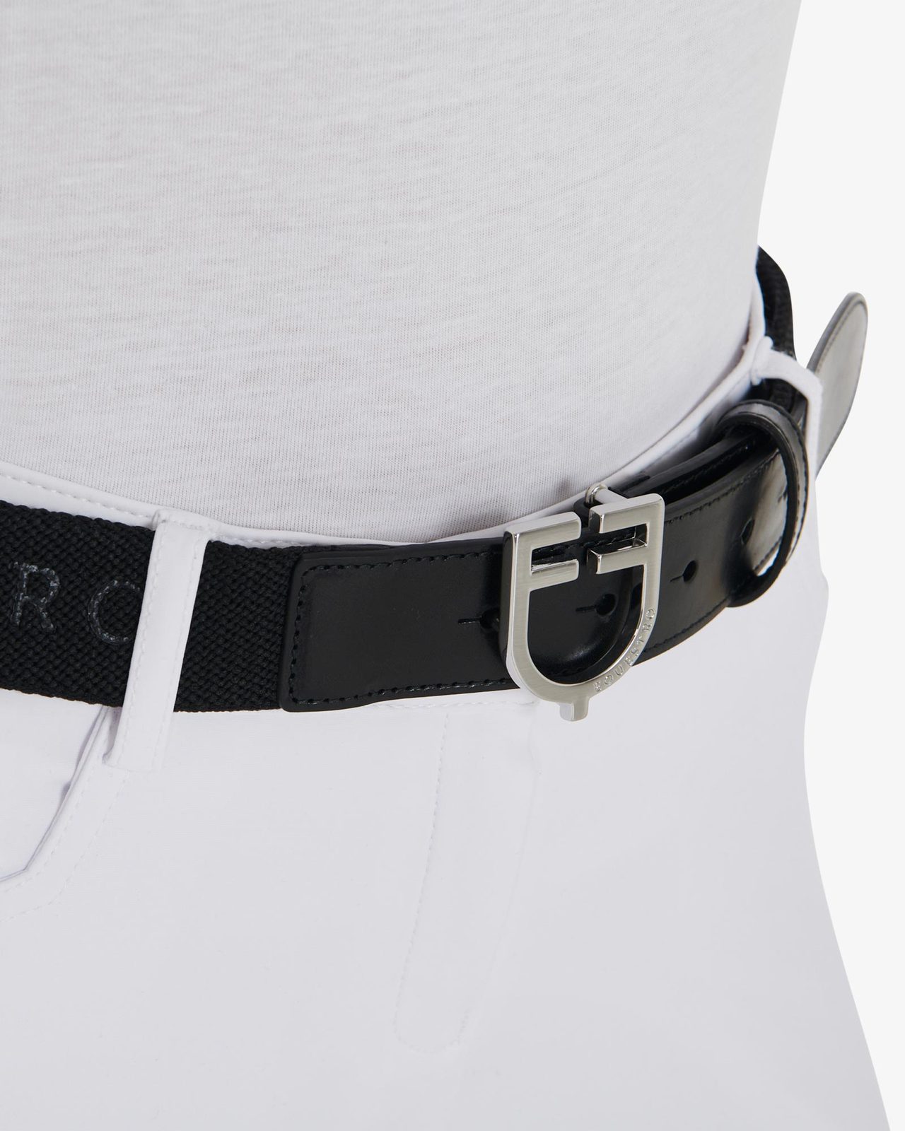 Leather belt with elastic and lettering