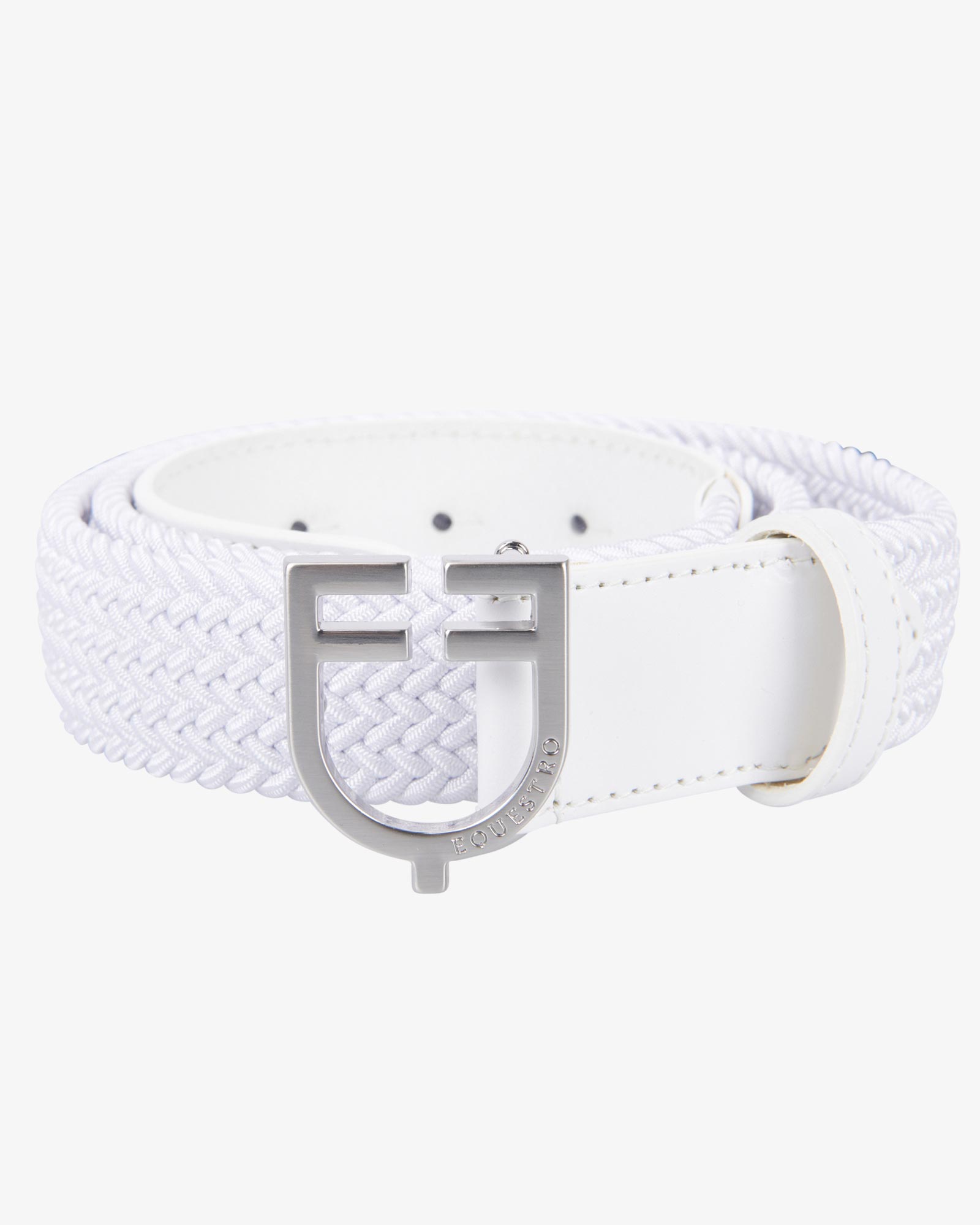 Leather elastic belt with logoed buckle
