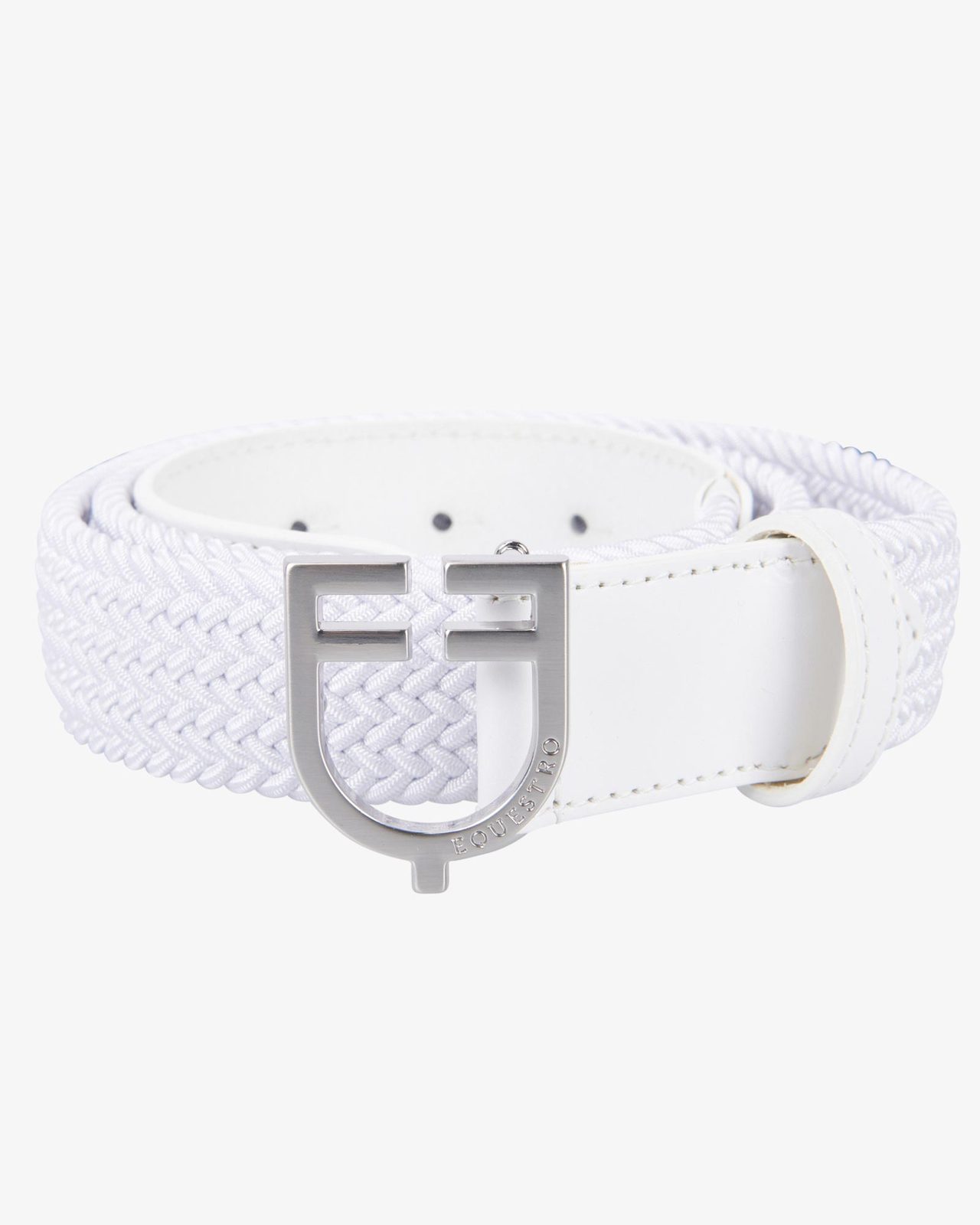 Leather elastic belt with logoed buckle