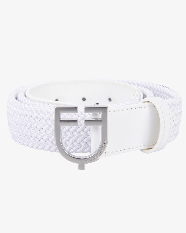 Cintura in cuoio con elastico e logo a fibbia