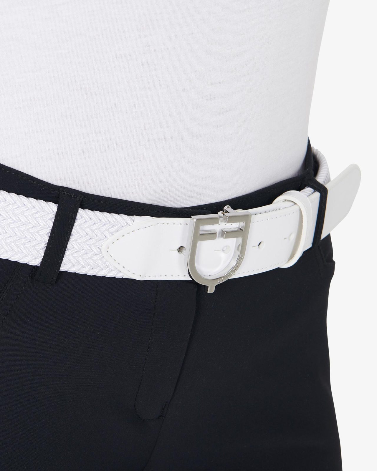 Leather elastic belt with logoed buckle