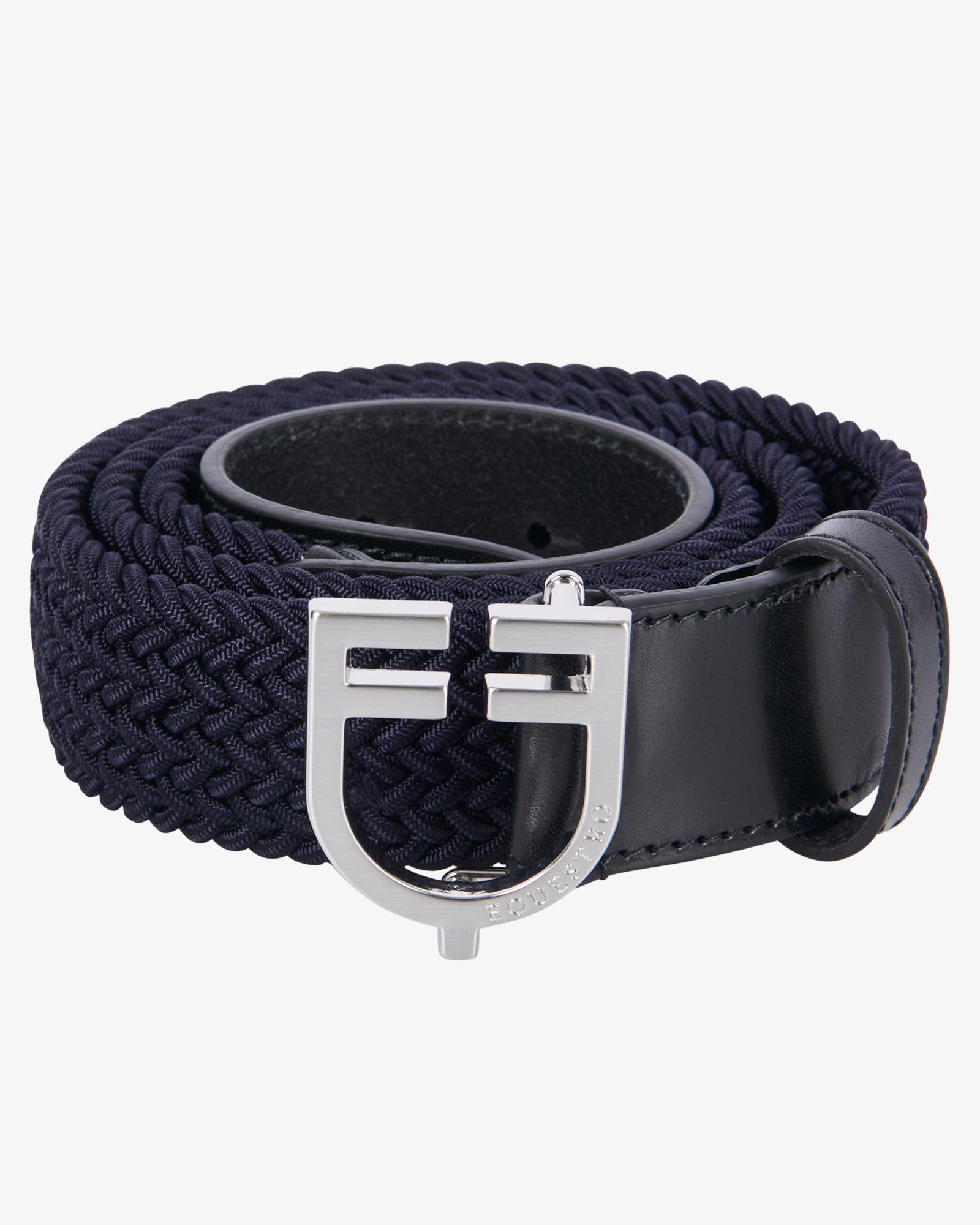 Leather elastic belt with logoed buckle