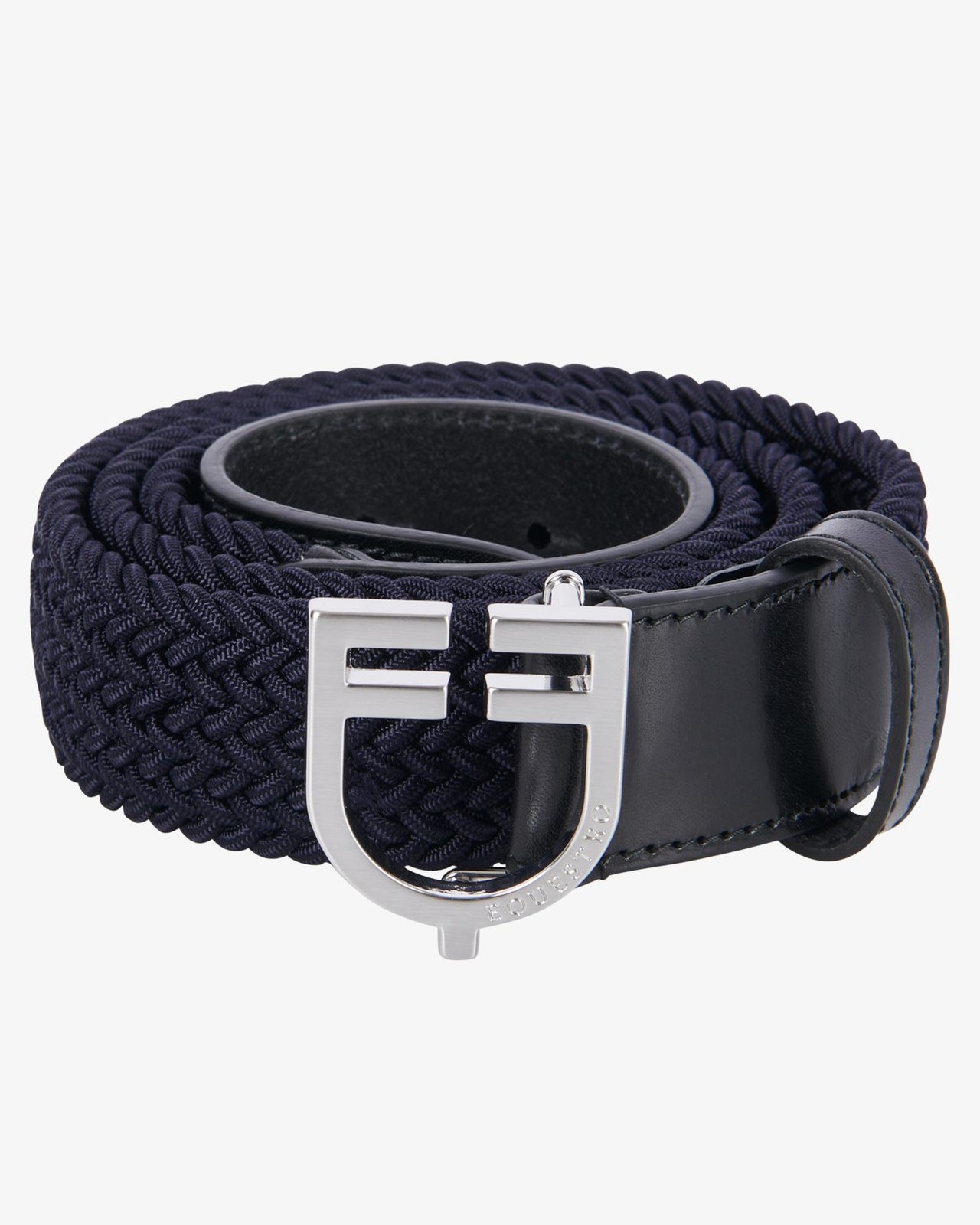 Leather elastic belt with logoed buckle