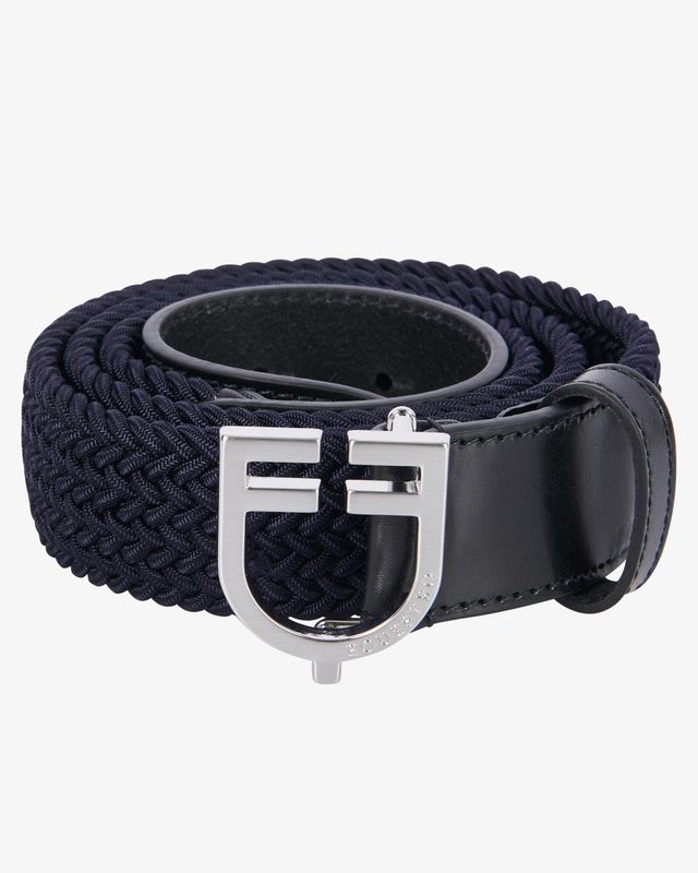 Cintura in cuoio con elastico e logo a fibbia