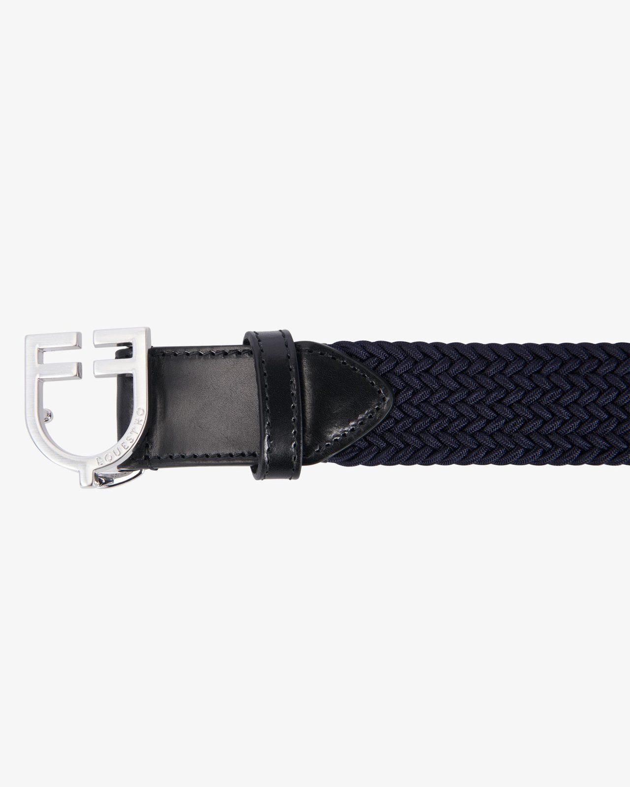 Leather elastic belt with logoed buckle