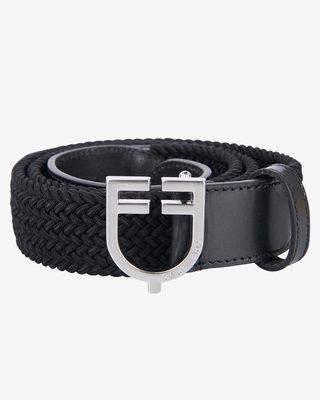 Cintura in cuoio con elastico e logo a fibbia