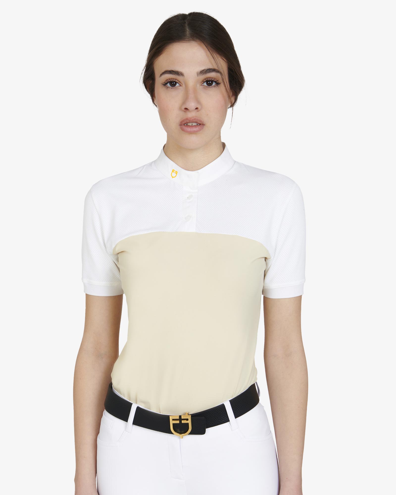 Polo donna slim fit tessuto tecnico e mesh