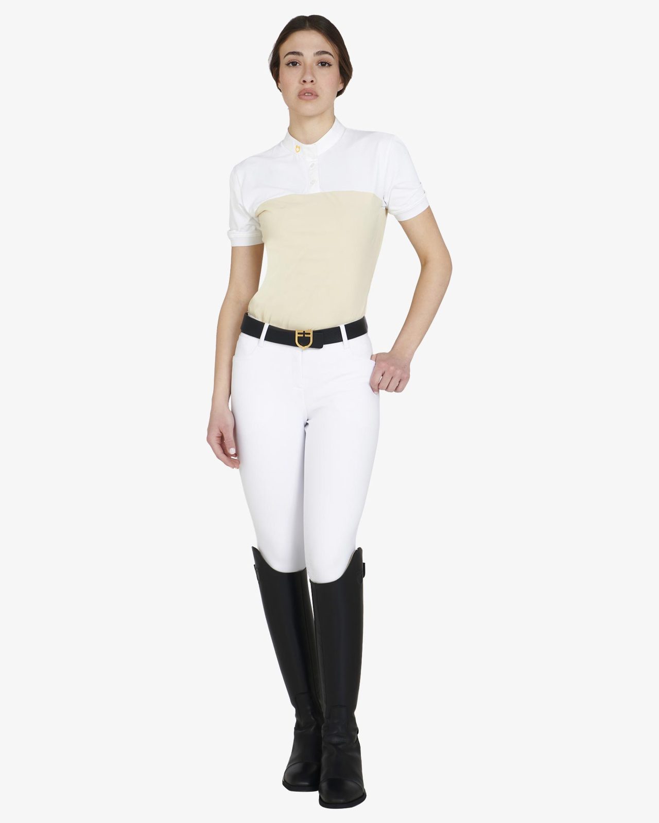 Polo donna slim fit tessuto tecnico e mesh