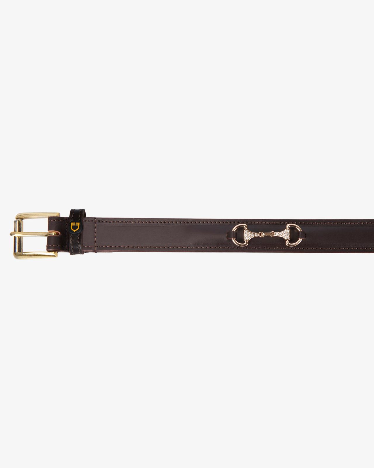 Leather belt with snaffle bits and rhinestones