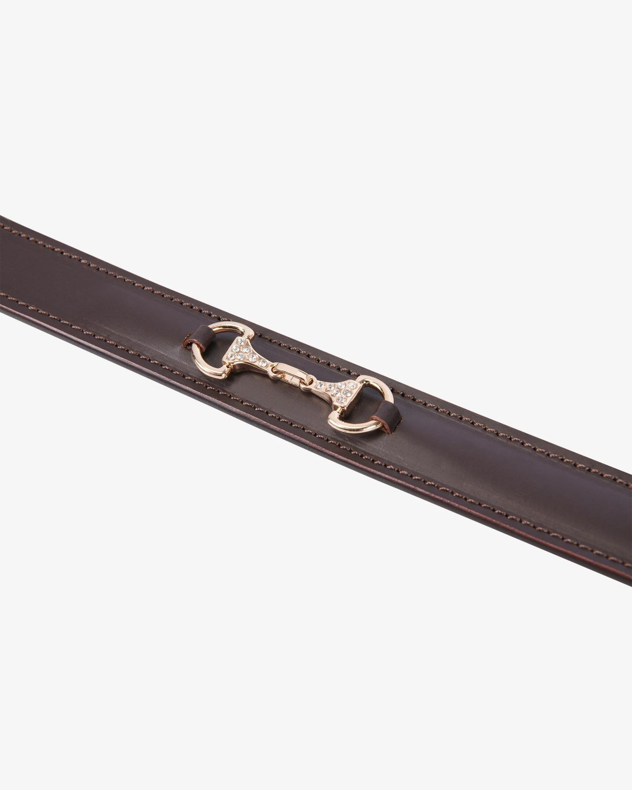 Leather belt with snaffle bits and rhinestones