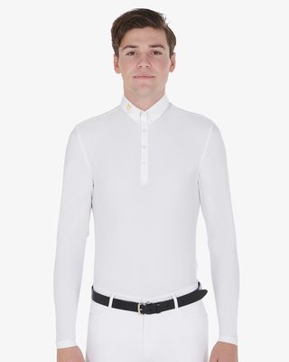 Polo uomo manica lunga in tessuto tecnico felpato