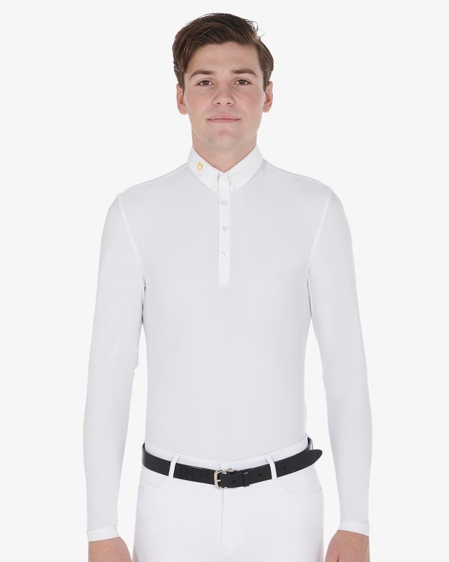 Men's long-sleeved polo shirt in technical fleece fabric