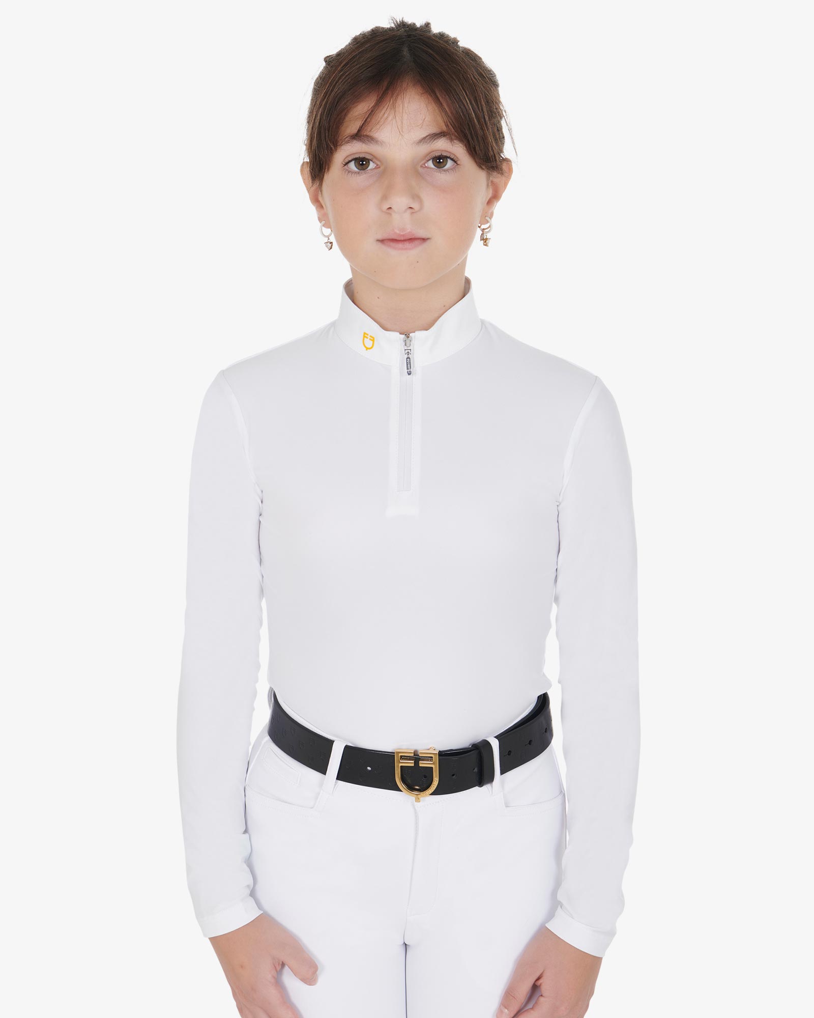 Girl's slim fit polo shirt in technical fleece fabric