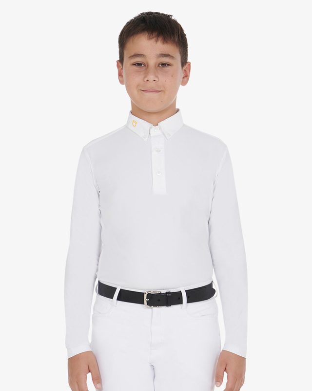 Polo bambino manica lunga in tessuto tecnico felpato